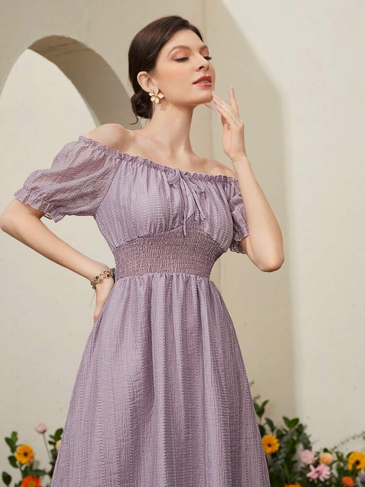 Women's Off-Shoulder Short Sleeve Front Tie Bodycon Dress