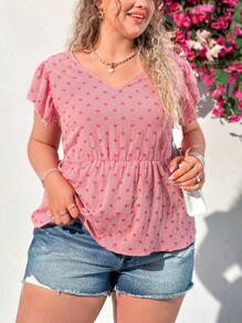 Dreamara Của phụ nữ Kích thước lớn Love Tim In Trở lại Nút Áo sơ mi - Đỏ - Xem 3