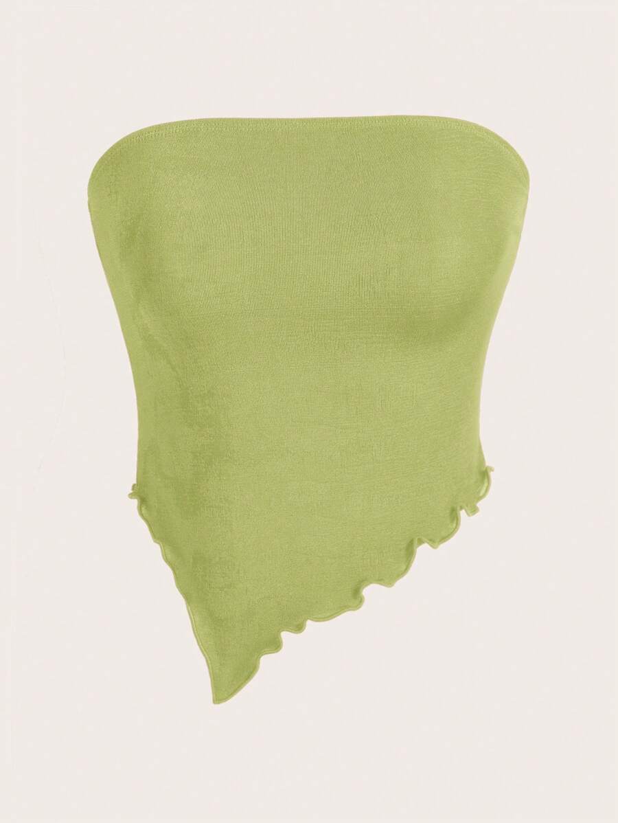 SHEIN EZwear 女士固色不對稱落肩針織無肩帶上衣