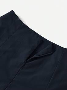SHEIN PETITE Women's Solid Color A-Line Mini Skirt - Navy Blue - View 4
