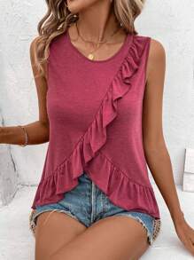 SHEIN LUNE 女性荷葉邊不對稱下擺背心 - 中紫紅色 - 查看 4