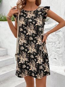 SHEIN LUNE Ladies' Floral Print Cap Sleeve A-Line Dress