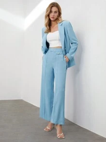 BizChic 女款純色斜口袋西裝褲 - 藍色 - 查看 5