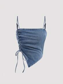 SHEIN MOD Women's Drawstring Asymmetrical Hem Denim Cami Top Blue