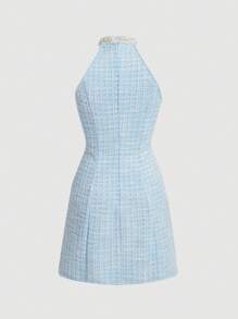 SHEIN MOD Vestido De Cuello Halter De Cuadros Gruesos Para Mujer