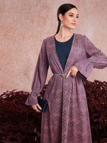 Modelyn Ensemble 2 pièces veste imprimée et robe sans manches côtelée pour femmes - Prune - Voir 1