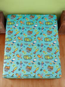 SCOOBY-DOO X SHEIN 1pc Green Cute Printed Fitted Sheet, Soft Material, Breathable And Warm, Suitable For Children's Single Bed/Double Bed/King Bed/King Bed - Green - View 3