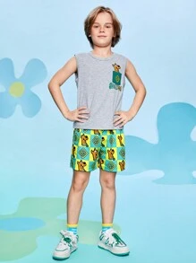 SCOOBY-DOO X SHEIN 少年男孩卡通圖形背心和短褲套裝 - 彩色 - 查看 7