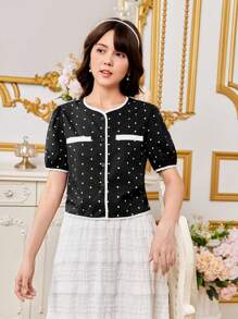 青少女波點短袖休閒上衣及百褶裙2件組 - 彩色 - 查看 3
