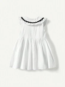 Cozy Pixies Baby Girl Peter Pan Collar Colorblocked Dress With Woven Belt Waist