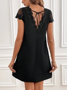 SHEIN Frenchy Của phụ nữ Màu thuần Ren Không lưng Dây đeo Đầm - màu đen - Xem 5