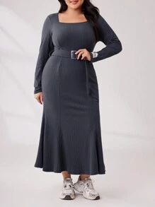 Mulvari Plus Size Women'S Square Neck Mermaid Dress - Blue - View 2