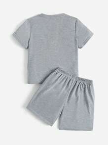 SHEIN Young Boy's 2pcs/Set Casual Outfits, Featuring 3m Reflective Prints Of Gamepad Design - Light Grey - View 2