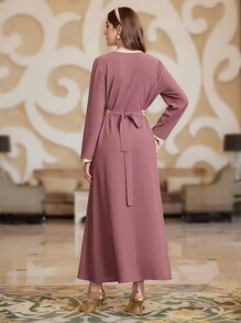 Al Najma 水晶珠饰 V 领长袖连衣裙