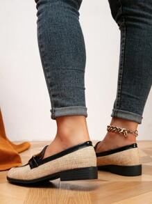 Của phụ nữ Mùa xuân/thu Chóp giầy tròn Nút kim loại Bằng phẳng Hai âm Giày đế bệt Thoải mái Giày lười Giày dép - Nhiều màu - Xem 6