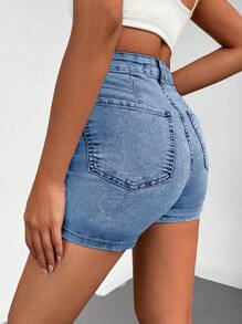 EURMUSE High Waist Denim Shorts - Blue - View 2