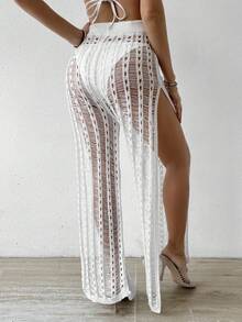 SHEIN Swim Women's Double Side Split Cover-Up Cover Up Skirt - White - View 4