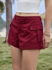 SHEIN EZwear Women's Red Weave Cargo Shorts - Burgundy - View 3