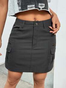SHEIN EZwear Women's Short Cargo Style Skirt