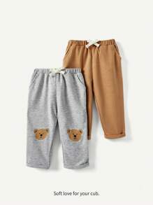 Cozy Pixies Baby Boy Casual Bear Print Long Pants Set - Multicolor - View 1