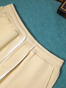 Manfinity Homme 男式两件套保暖内衬纯色运动衫和运动裤 - 杏色 - 查看 5