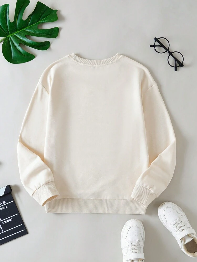 Tween Girls' Printed Casual Pullover Long Sleeve Sweatshirt