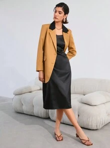 Aveloria Blazer De Manga Larga Con Cuello De Solapa Y Bloqueo De Color Para Mujer