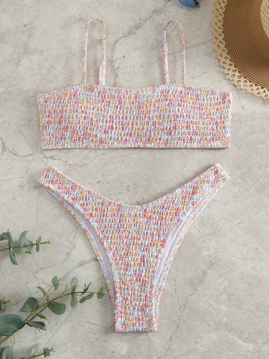 Smocked Bikini Set - Multicolor - View 1