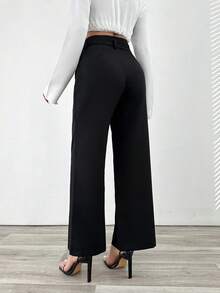 EURMUSE Women's Solid Color Pants With Zipper Fly - Black - View 2