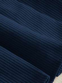 SHEIN MOD 秋冬女士灯芯绒西装背心百褶裙套装 - 藍色 - 查看 4