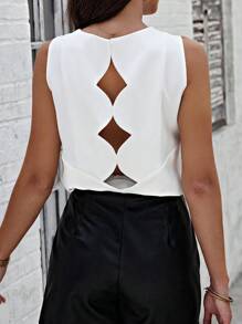 SHEIN LUNE Màu thuần Không lưng Áo không tay - trắng - Xem 1