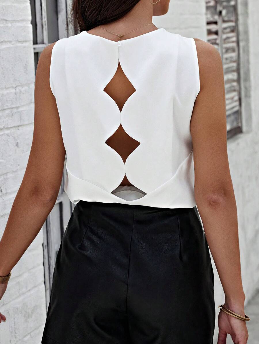 SHEIN LUNE Màu thuần Không lưng Áo không tay - trắng - Xem 1