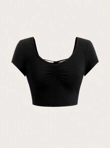 SHEIN Unity Camiseta Sin Mangas De Mujer Con Diseño De Corbata En La Parte Posterior Y Mangas Cortas - Negro - Ver 2