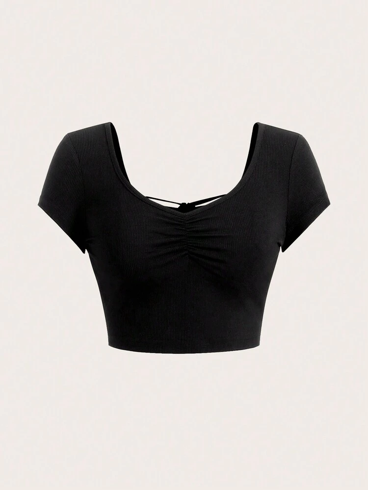 Women's Backless Short Sleeve T-Shirt With Tie Design