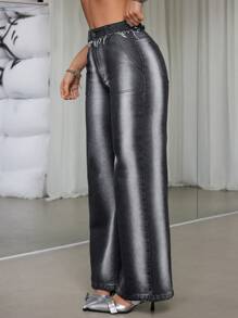 SHEIN ICON 女士撕邊洗水牛仔褲 - 黑色 - 查看 1