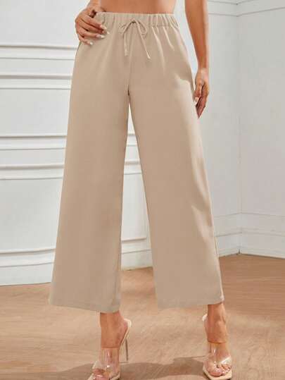 SHEIN PETITE 女士純色束口褲