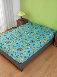 SCOOBY-DOO X SHEIN 1pc Green Cute Printed Fitted Sheet, Soft Material, Breathable And Warm, Suitable For Children's Single Bed/Double Bed/King Bed/King Bed - Green - View 9