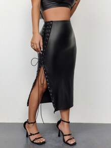 Zolique Falda Cruzada Con Abertura Lateral Con Lazo Para Mujeres - Negro - Ver 5