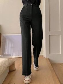 DAZY Women's Plain Pocket Straight Leg Loose Fit Business Casual Trousers,Women Dress Pants Fall/Winter - Black - View 3