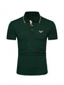 Manfinity Mode Men's Printed Colorblock Edge Short Sleeve Polo Shirt, Collar Graphic Color Block Work Shirt