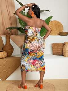 Slaydiva 女士加大碼豹紋露肩修身夏日度假連衣裙 - 白色 - 查看 2