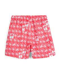Surfspeed Men's Palm Tree Print Drawstring Waist Beach Shorts - Red - View 2