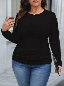 Calvaya 大尺碼圓領長袖t恤 - 黑色 - 查看 5