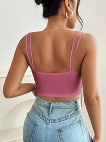 SHEIN PETITE Top Corto De Color Sólido Con Doble Tirante - Rojo violeta - Ver 2