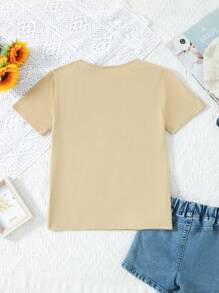 Cô gái Tween Tim & In thư Áo thun - Màu Khaki - Xem 2