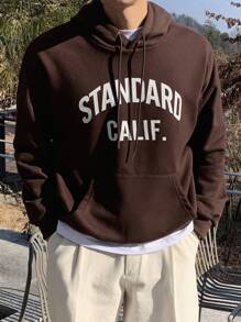 DAZY 男款字母圖案束線帽頭下垂肩運動衫 - 咖啡棕 - 查看 1