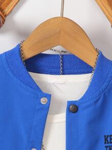 SHEIN 青少年男孩字母印花棒球夾克和短褲套裝 - 水鴨藍 - 查看 4