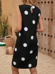 SHEIN LUNE Polka Dot Casual H-Type Tank Dress, Commuting Style For Women