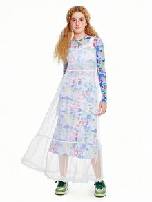 SHEINNeu Ruffle White Mesh Dress - White - View 3