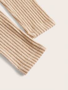 SHEIN ICON Màu thuần Đồ đan Ribbed Bộ - Màu be - Xem 4
